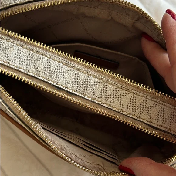 Michael Kors Monogram Cream and Tan Crossbody Bag - Picture 8 of 11